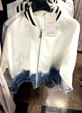 Косуха жіноча шкіряна з джинсовою вставкою (2 кольора )