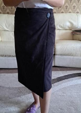 Замшевая юбка на запах натуральный замш