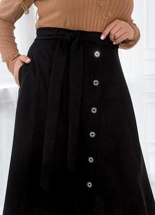 Юбка женская длины миди вельветовая юбка а-силуэта, с карманами, батал, плюc сайз, черная