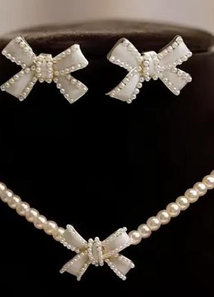 Набор,комплект,ожерелье и серьги гвоздики с бантиками,бусы