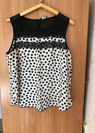 Біла блуза, натуральна блуза, блузка в горох, біла блуза в горох, топік, батал розмір