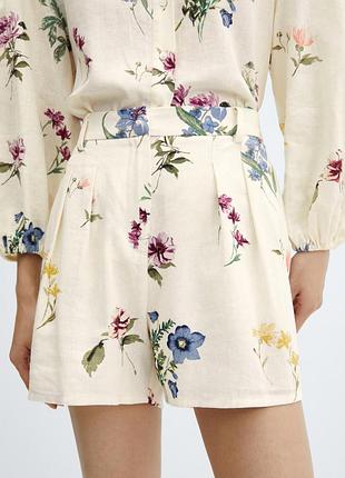 Жіночі шорти з льону та віскози від mango з квітковим принтом розмір s 36