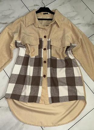 Женская теплая удлиненная рубашка в клетку 52-54-56 (xl-2xl-3xl)