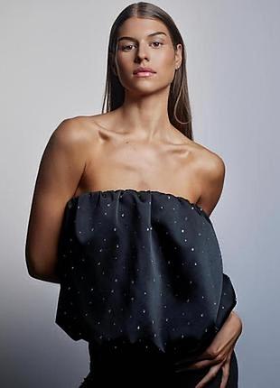 Топ-балон зі стразами та відкритими плечима zara