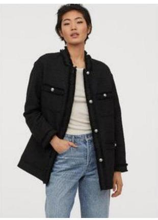 Твидовый пиджак оверсайз с необработанным краем