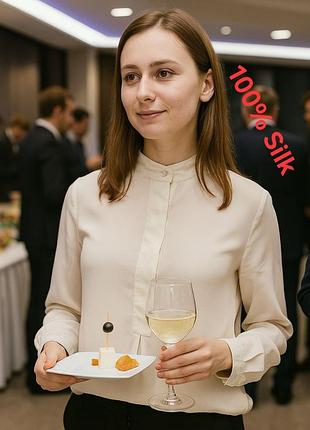 Шикарная женская шёлковая блузка цвета шампань sonia bogner, 💯 оригинал