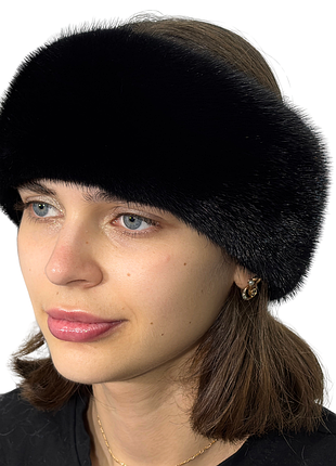 Меховая повязка женская из натурального меха норки черный