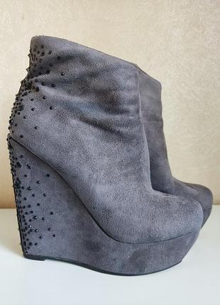 Ботильоны женские серые замшевые на высокой платформе 38 размер стелька 25 см