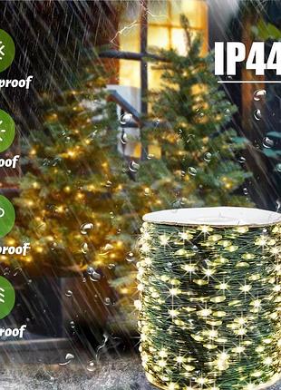 Гирлянда капли росы 200 метров 2000 лампочек теплый белый цвет, зеленый провод