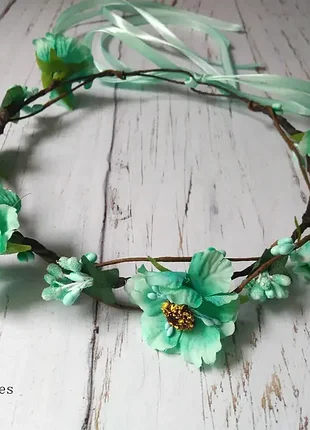 Мятный венок на голову с маками венок для волос