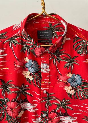 Шикарная гавайская рубашка primark красного цвета, размер - l