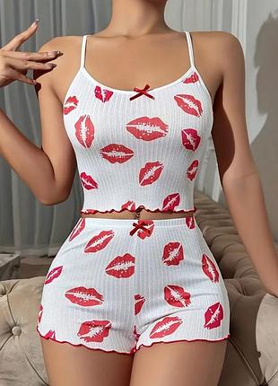 Піжама жіноча майка+шорти, біло-червона