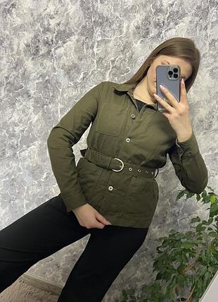 Піджак жакет сорочка джинсова хакі з поясом warehouse
