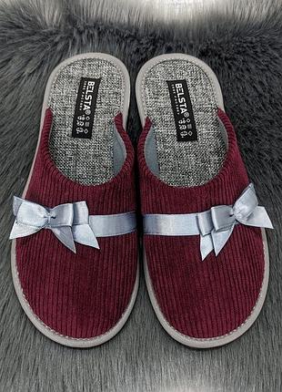 Тапочки женские белста бордовые вельветовые с закрытым носком 2350-2