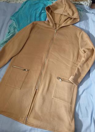 Мягкая удлинённая толстовка с капюшоном и карманами, длинное худи,52-58разм.