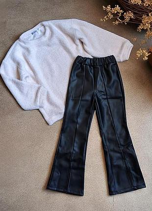 Детский костюм свитшот брюки экокожа клеш