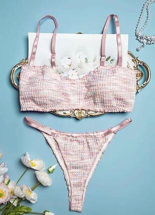 Комплект жіночої білизни топ бра стратеги рожевий без чашок мʼякий бавовна