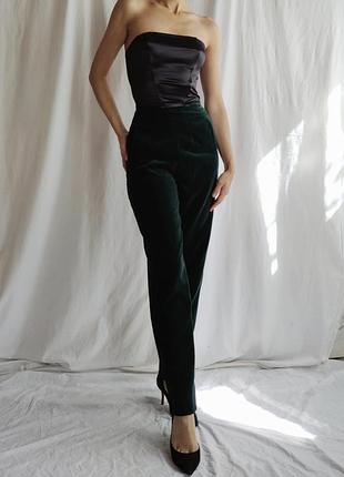 Штани натуральний оксамит вінтаж англія бавовняний смарагдові висока посадка вечірні брюки