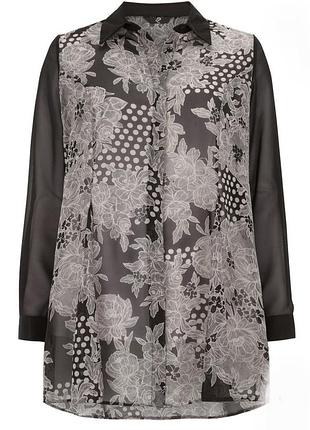 Шифоновая черная блуза-балталл с цветочным принтом evans(28-32 размер)