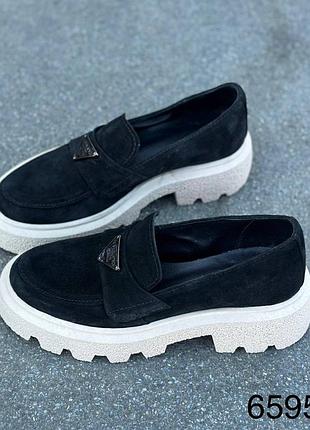 Женские туфли лоферы натуральная замша замшевые