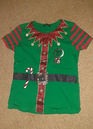 Футболка новогодняя, режевая, эльф м