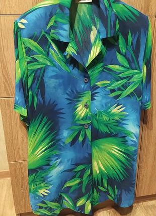 Яркая блуза(гавайка) с коротким рукавом 46-48