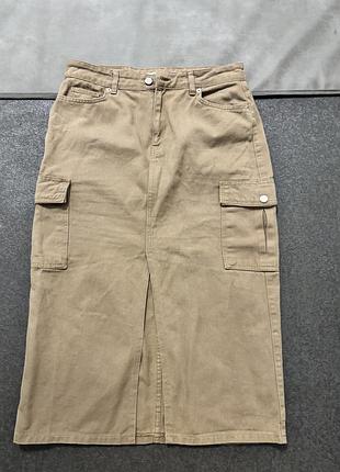 Джинсова спідниця міді, темно-бежева спідниця