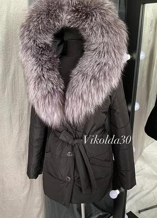 Жіноче пальто плащ пуховик з натуральним хутром чорнобурки з 42 по 58 розміри