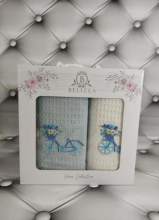 Belizza bike вафельні кухонні рушники для рук. з вишивкою. 2 шт. 40-60см. в подарунок. туреччина.