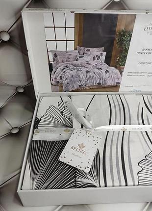 Евро размер. простынь на резинке. постельное белье. belizza турция. белый, черный с цветами. eldorado