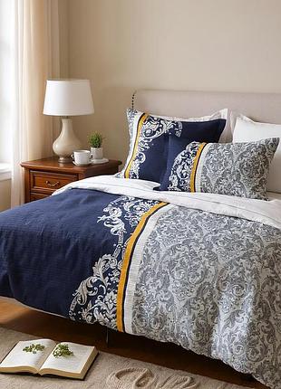 Сатинова постільна білизна. євро розмір. 4 наволочки. синий, серый, вензель. goldcase  belizza туреччина.