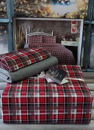 Фланелевое (байковое) постельное белье. евро размер. belizza турция. красный в клеточку. classical red
