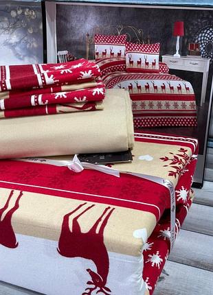 Фланелевое (байковое) постельное белье. евро размер. belizza турция. красный с оленями. natural