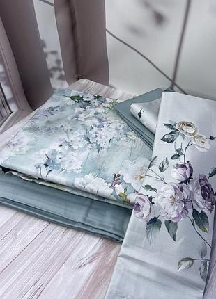 Сатин. евро размер. постельное белье. 4 наволочки. хлопок. pupilla турция rozy 3d голубое с розами