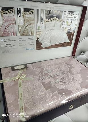 Жаккардове покривало yelena пудра 240х260см., с наволочками. miss bella турция