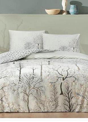 Sakura евро размер. постельное белье из натурального хлопка. ранфорс. tac турция. деревья и листья на знижка