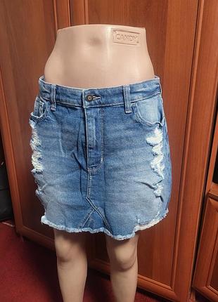 Юбка женская джинсовая, размер 30, с заниженной посадкой