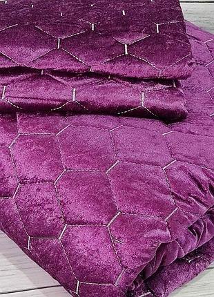 Lizbon фиолетовое покрывало 250х260см. наволочки 50х70см. велюр. турция miss bella знижка