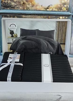 Постельное белье, сатин-страйп. черное однотонное в полоску постельное белье. romeo line туреччина. черное.