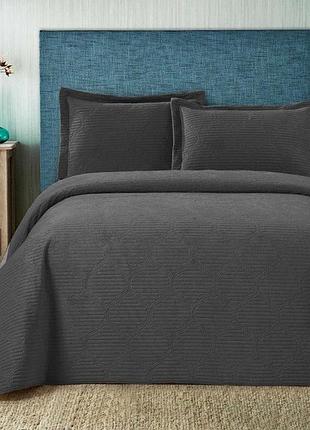 Антрацит велюровое покрывало 240х260см., с наволочками. toskana турция.