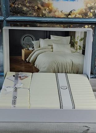 Сатин страйп полуторный комплект постельного белья. хлопок. romeo туреччина. в полоску, однотонное.