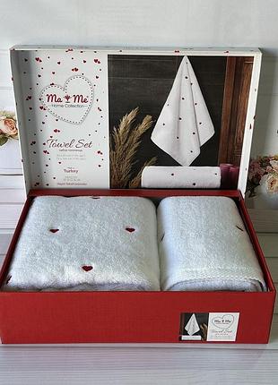 Mame набір 2в1 махрові рушники для закоханих. сердечки. білий. туреччина.