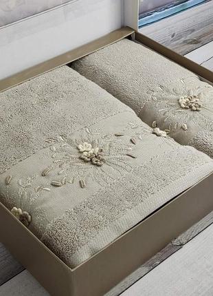 Трикотажные полотенца с вышивкой. 2шт. пенье.  pupilla турция pupilla elanur ramaska tas