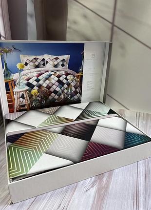 Сатин. евро размер. постельное белье, 4 наволочки 50-70см. абстракция, ромбы. цветной allen pupilla турция.
