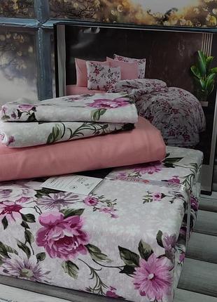 Фланелевое (байковое) постельное белье. евро размер. belizza турция. лиловыйс цветами lavra