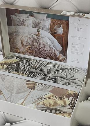 Сатин. евро размер. постельное белье. 4 наволочки 50-70см. пальмовые листья. pupilla турция. terra bej 3d