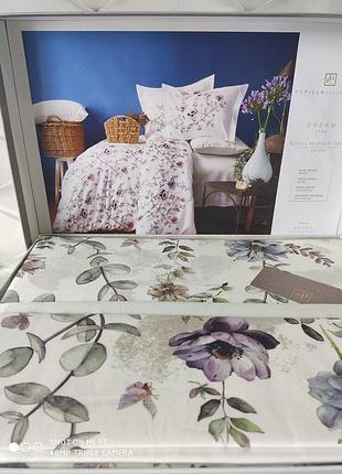 Постельное белье. сатин. евро размер. хлопок. pupilla турция. dream белое с цветами. 4 наволочки