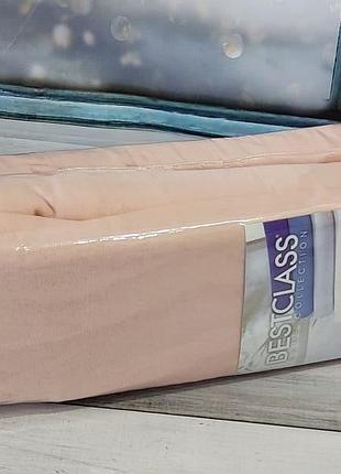 160х200см., трикотажная простынь на резинке с наволочками. персиковая best class турция.