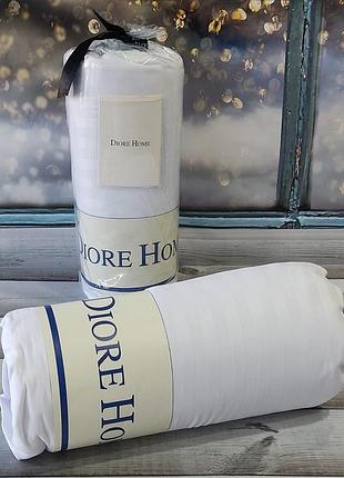 160х200см. простынь на резинке с наволочками. сатин-страйп. 100% хлопок. белый в полоску diore турция.