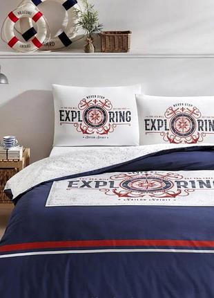 Greedo евро размер. постельное белье из натурального хлопка. ранфорс. tac турция. море, якорь, синий. знижка